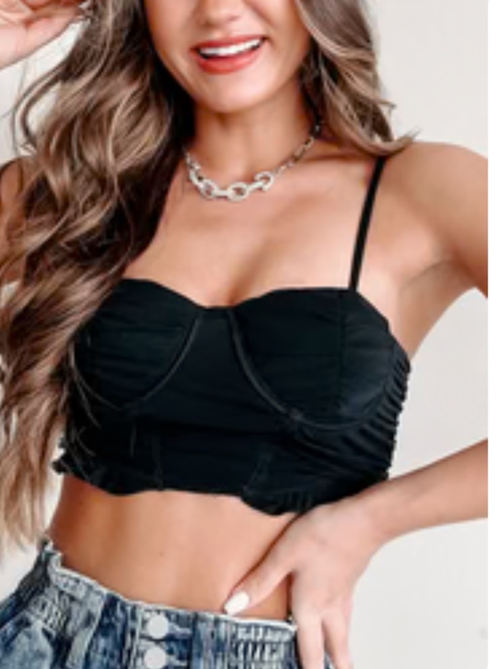 NanaMacs Mad For Love Black Ruched Mesh Padded Bustier Crop Top Sz Small